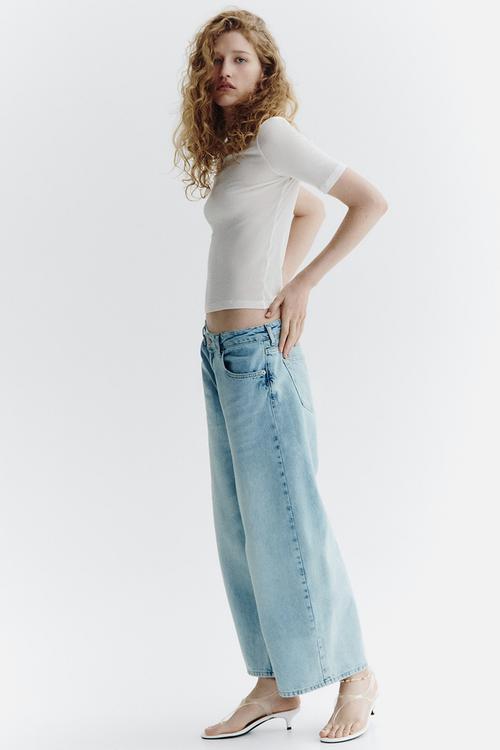 Wide regular waist ankle jeans - light denim blue