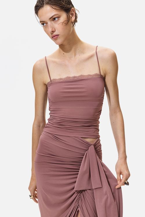 Lace-trimmed strappy top - dark dusty pink