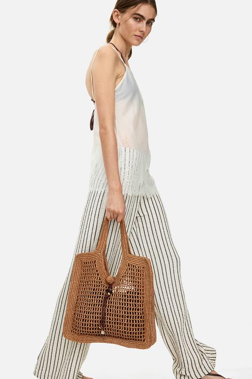 Wide crinkled trousers - light beige/dark grey striped