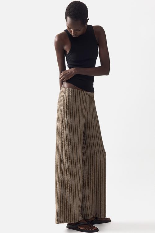 Wide crinkled trousers - dark mole/striped