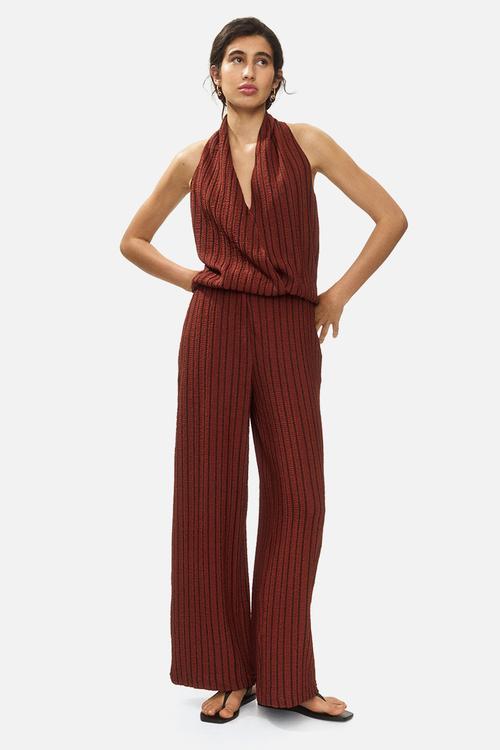 Wide crinkled trousers - dark orange