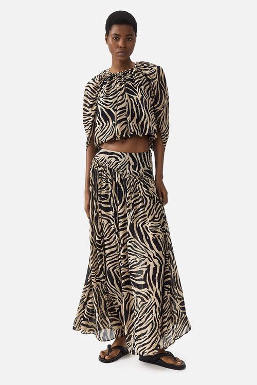 Chiffon maxi skirt - beige/zebra print