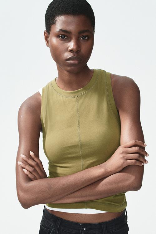Flatlock-seam vest top - olive green