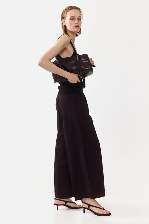Ankle-length linen-blend trousers - dark plum purple