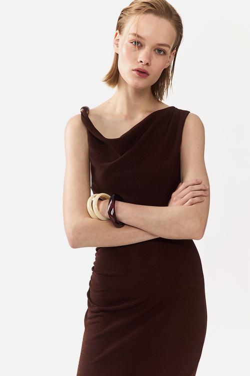 Beaded cowl-neck dress - dark brown