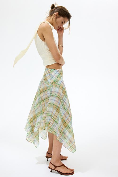 Lyocell-blend handkerchief skirt - green/checked
