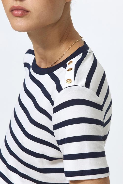 Button-detail viscose top - navy blue/striped