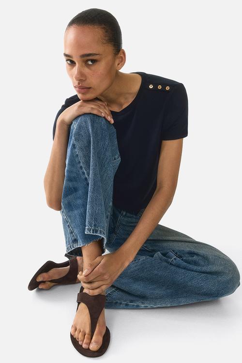 Button-detail viscose top - navy blue