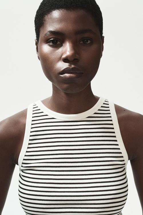 Ribbed cotton vest top - dark brown/striped