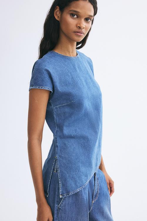 Asymmetric denim top - denim blue