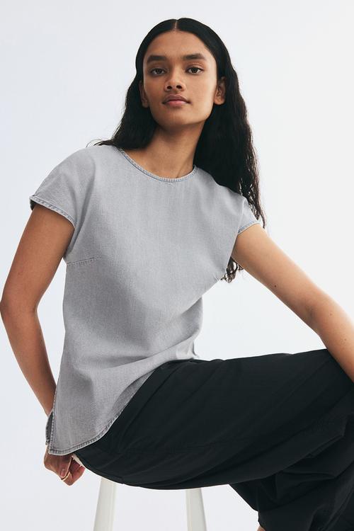 Asymmetric denim top - light denim grey