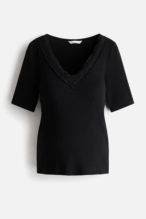 Mama ribbed v-neck top - black
