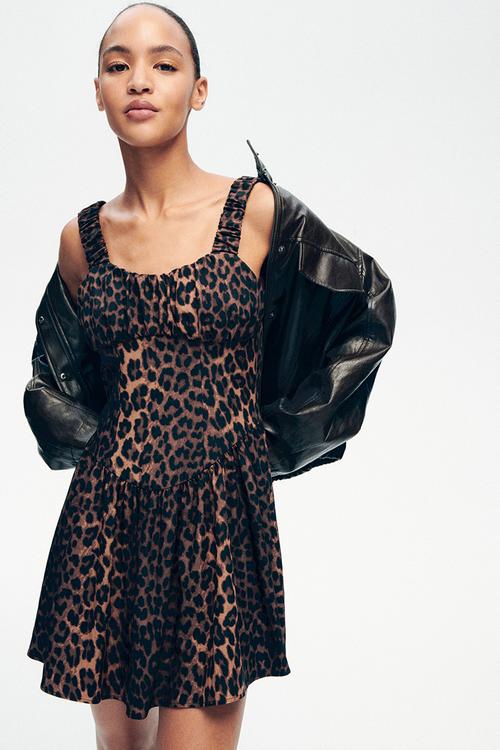 Printed flared-skirt dress - dark brown/leopard print