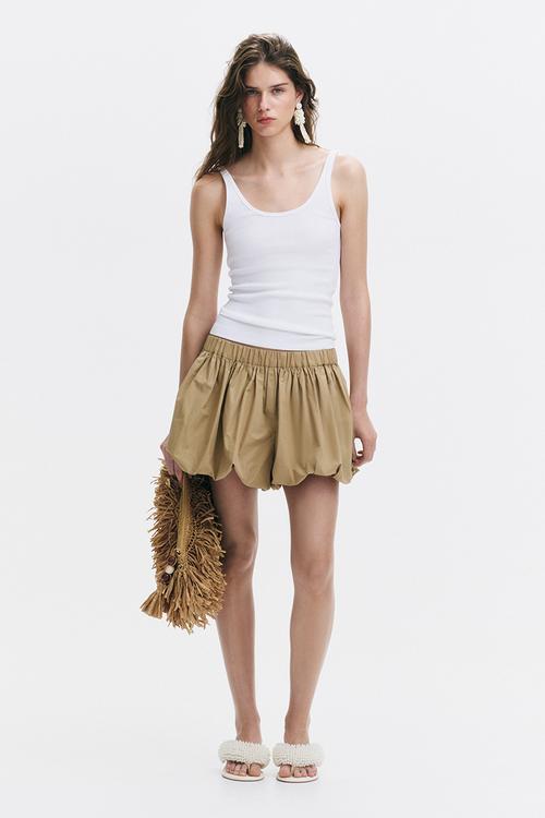Bubble-hem cotton shorts - beige