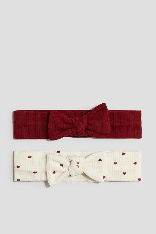 2-pack bow-detail hairbands - dark red/hearts
