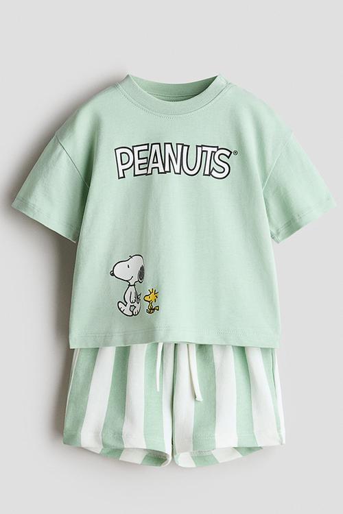 2-piece printed set - light green/snoopy