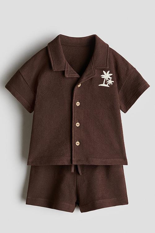 2-piece cotton jersey set - brown/palm trees