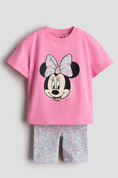 2-Piece printed cotton set - hot pink/minnie mouse