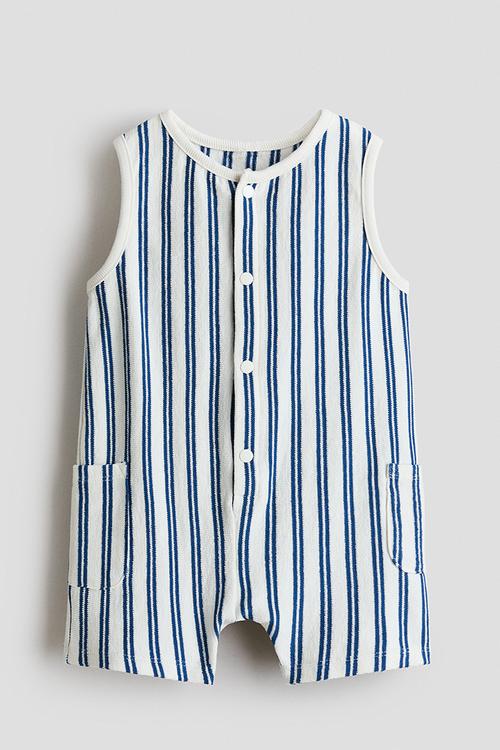 Cotton terry romper suit - white/striped