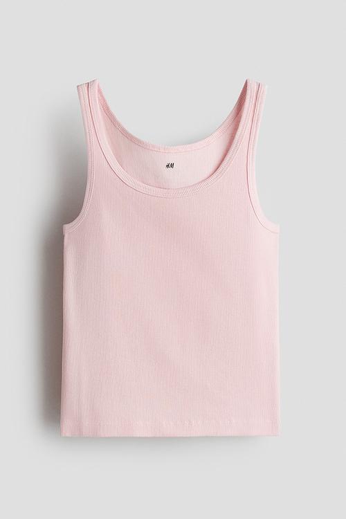 Ribbed cotton vest top - light pink