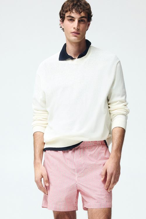 Regular fit cotton shorts - red/striped