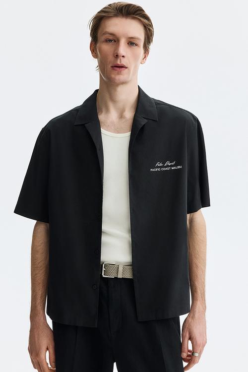 Relaxed fit printed resort shirt - black/palm desert
