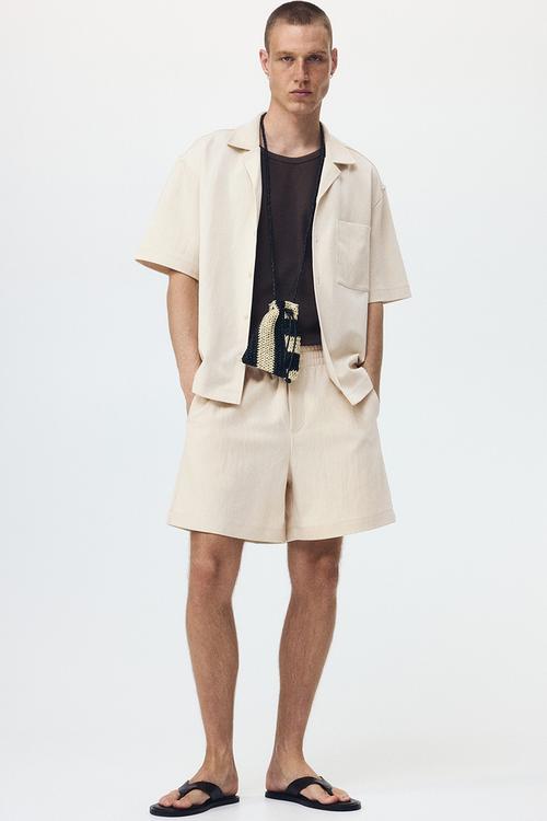 Relaxed fit interlock shorts - light beige