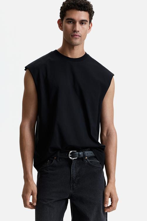 Relaxed fit cotton vest top - black