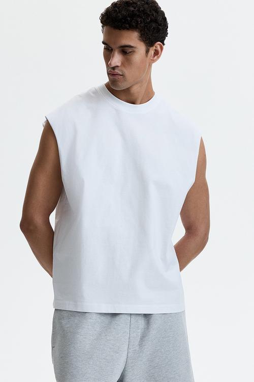 Relaxed fit cotton vest top - white