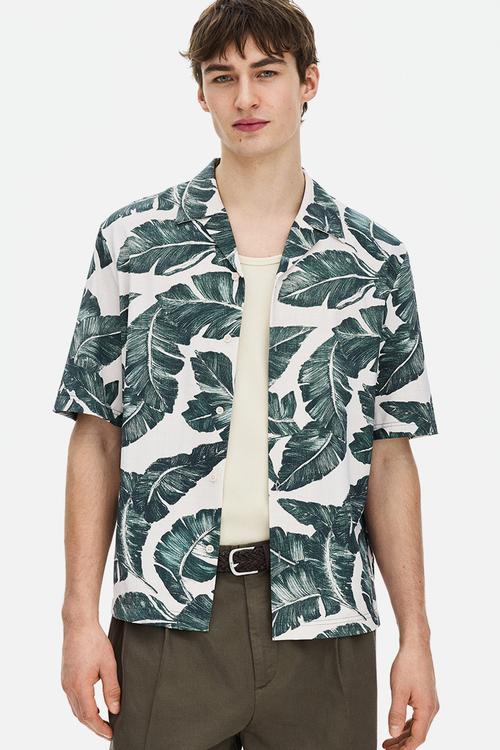 Regular fit resort shirt - white/plants