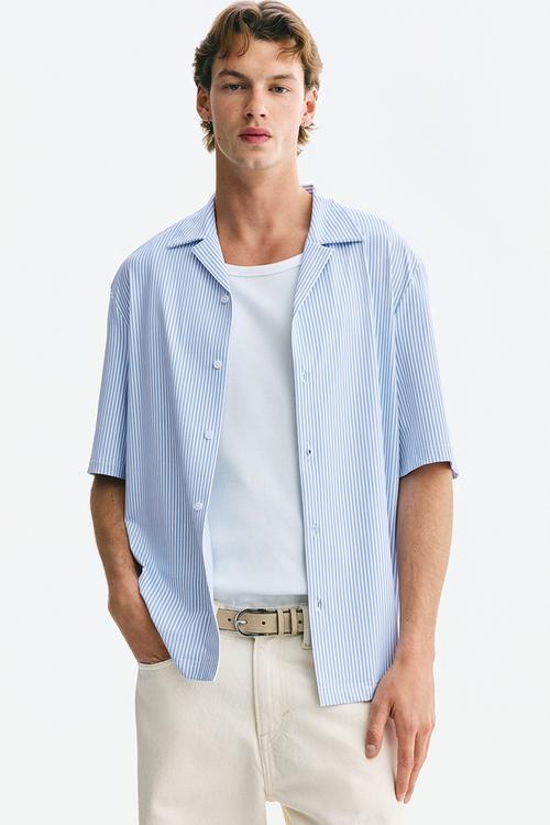 Regular fit resort shirt - light blue/striped