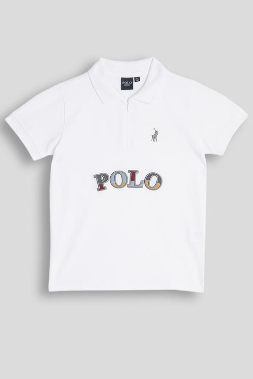 Boys Andrew Qtr Zip Embroidered Short sleeve Golfer - White