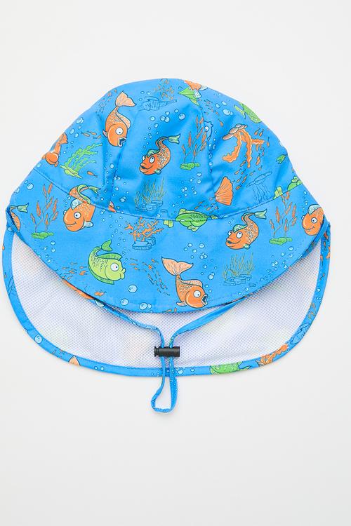 Fish printed flap cap - blue