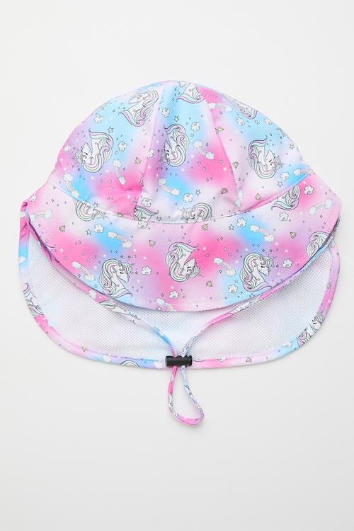 Unicorn printed flap cap - pink gradient