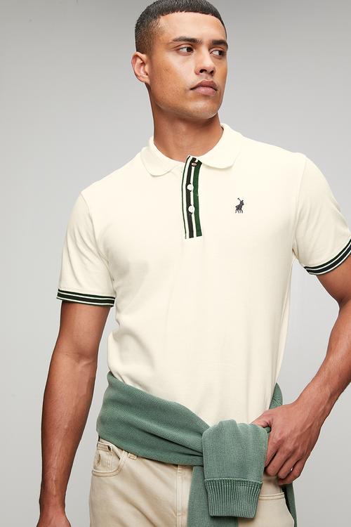 MENS CONTRAST PLACKET SS GOLFER - White