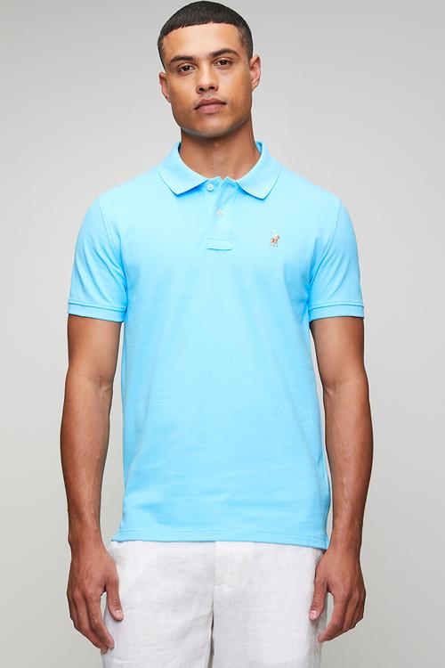 Mens essential pique short sleeve golfer - blue