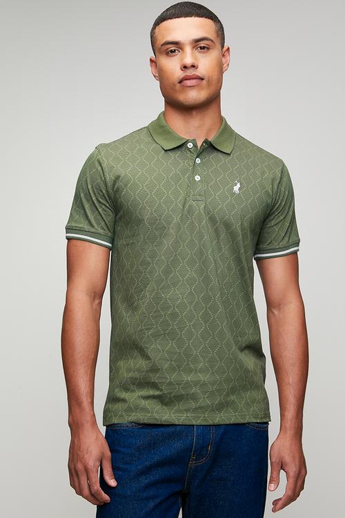 Mens pima printed short sleeve golfer - green