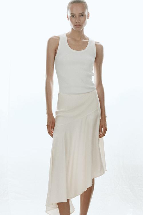 Asymmetric Viscose Skirt - cream
