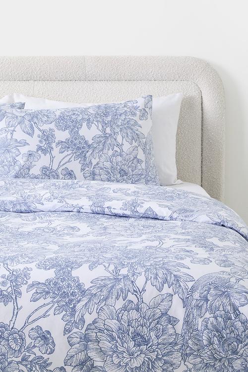 Indigo Floral Toile Cotton Blend Duvet Set - Multi