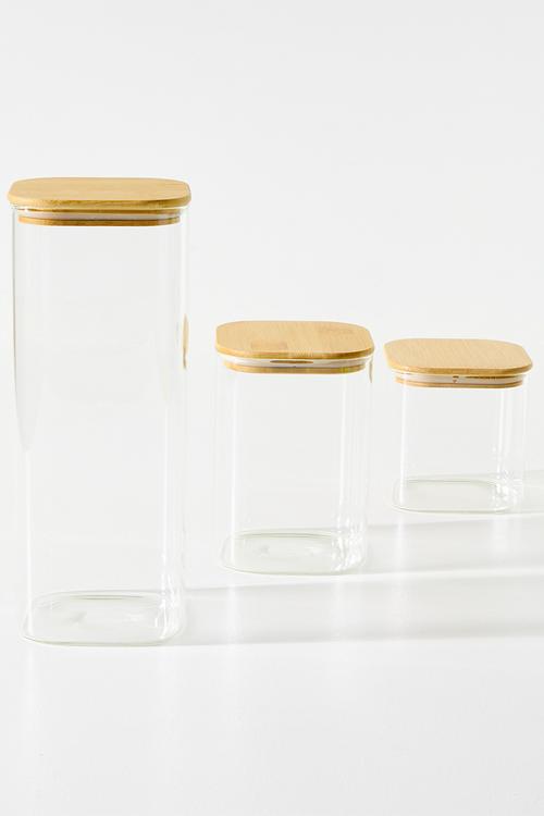 Bamboo storage jar set of 3 - Clear