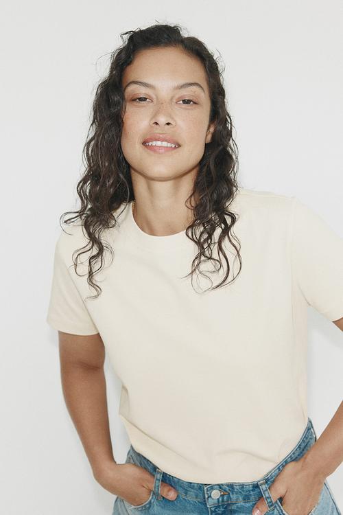 Oversized cotton T-shirt - light beige