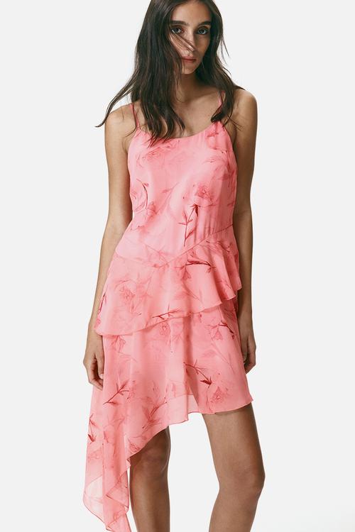 Asymmetric chiffon dress - pink/floral