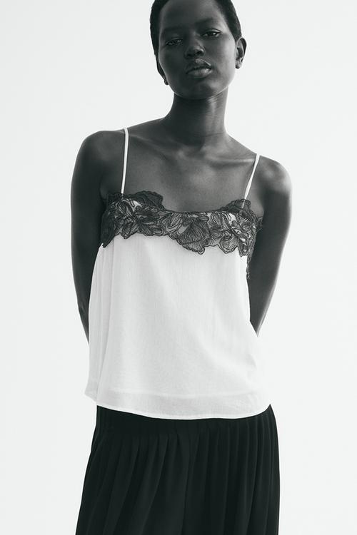 Appliqu?d strappy top - light beige