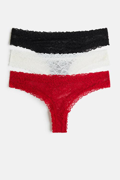 3-pack lace brazilian briefs - red/white/black