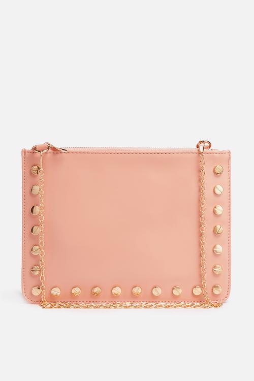 Stud detail zip top clutch bag
