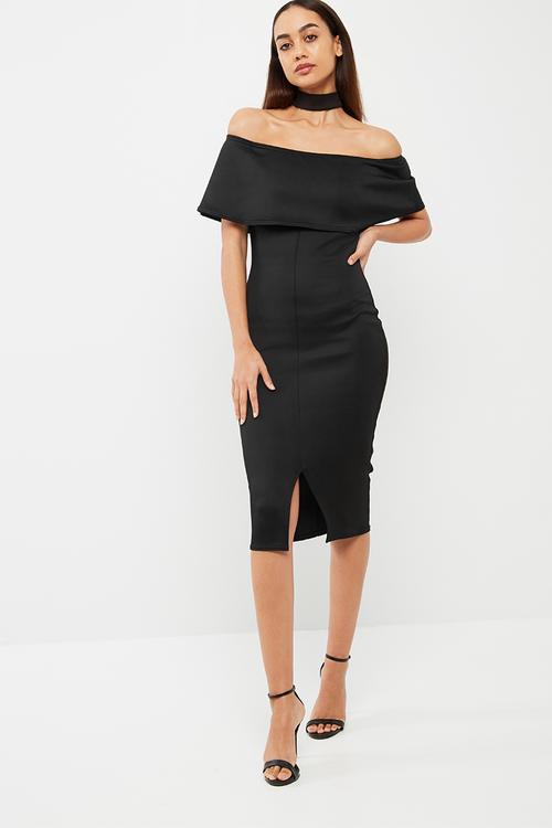 Choker neck zip back bandeau midi dress
