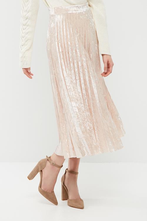 Velvet pleated midi skirt