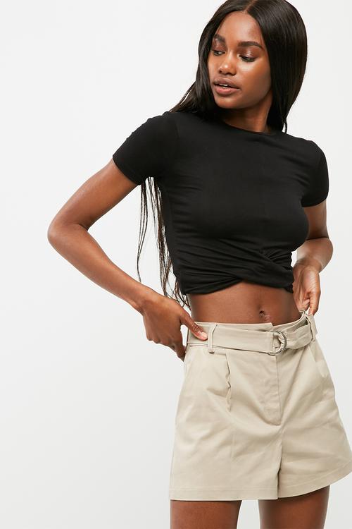 Knotted front turtleneck top