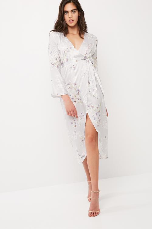 Silky floral kimono midi dress