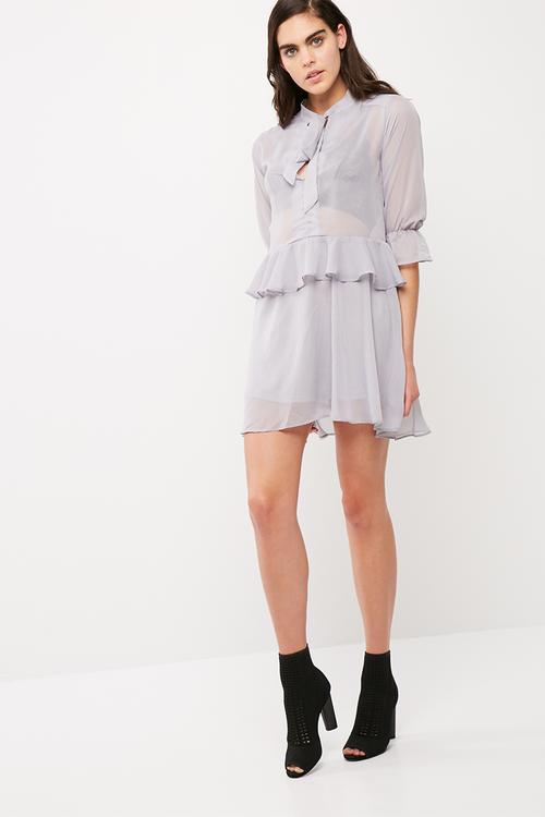 Tie neck ruffle dress